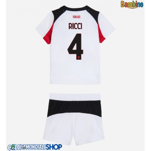Maglie da calcio AC Milan Samuele Ricci #4 Seconda Maglia Bambino 2025-26 Manica Corta + Pantaloni corti)